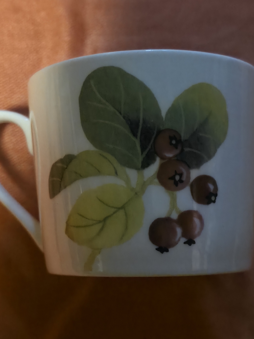 4/$25 Deal! Vintage Stokes White Mug with Green Leaves and Brown Berries